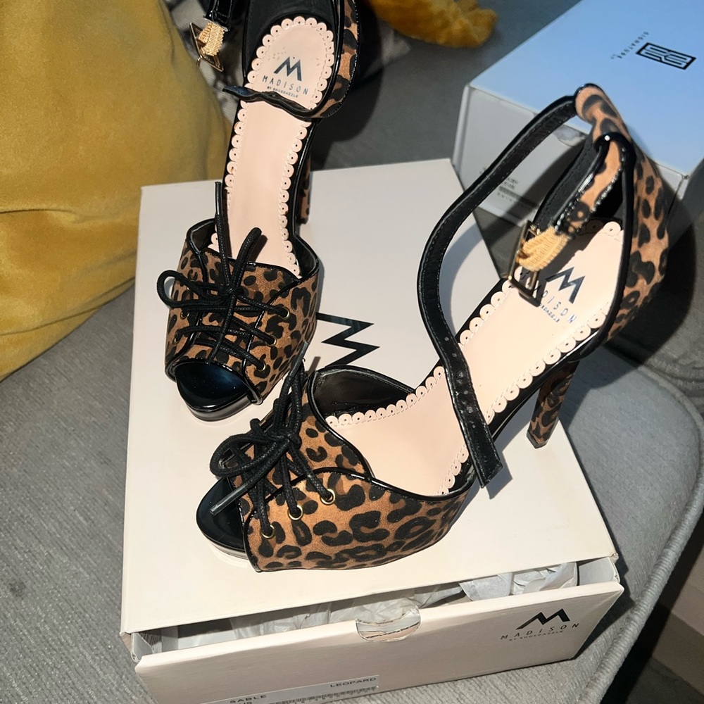 Madison Black and Brown Leopard Heels